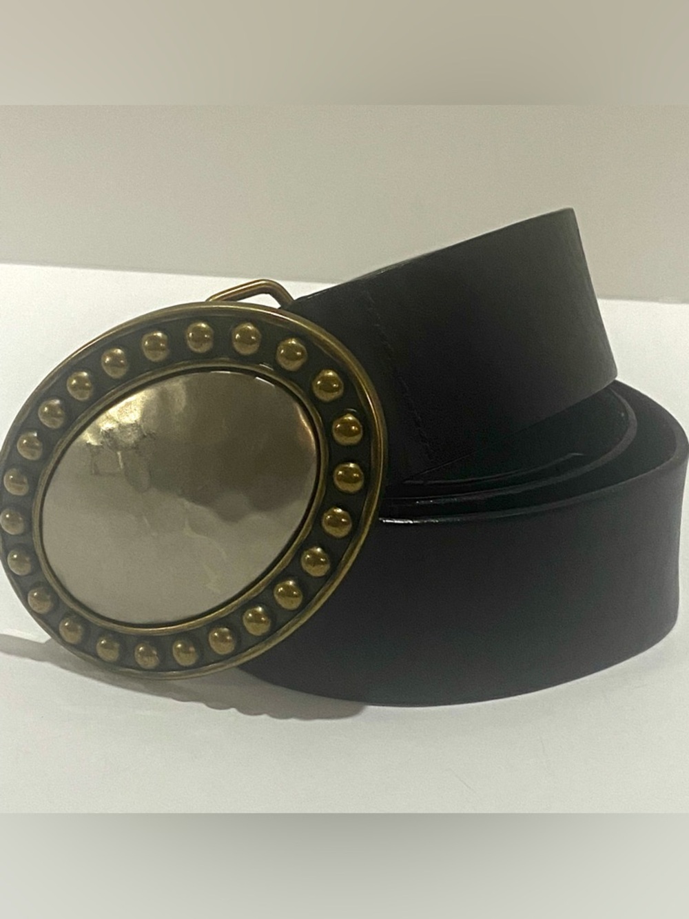 Fossil Womens Black Genuine Leather Belt Small Brass & Hammered Silver Buckle - Picture 9 of 9
